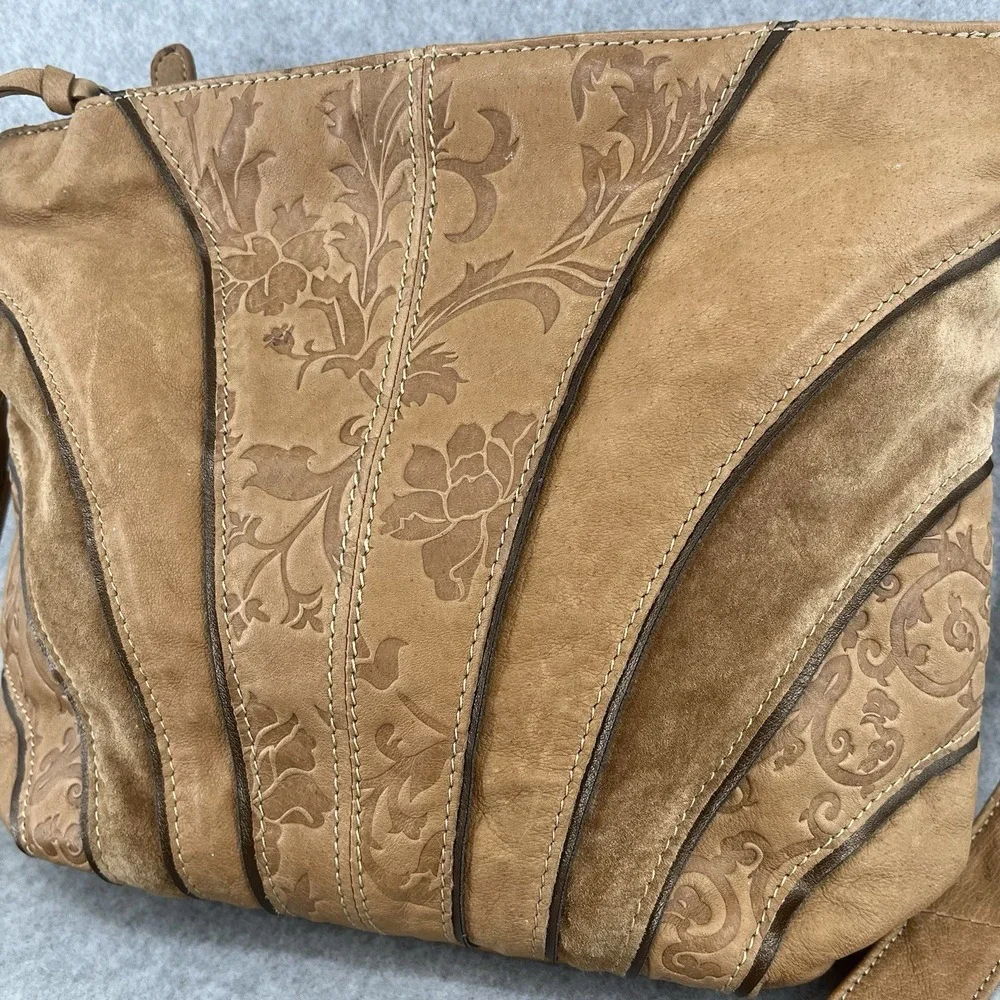 Genuine Tooled Leather Hobo Shoulder Bag Purse Caramel Brown Hippie St Johns Bay
